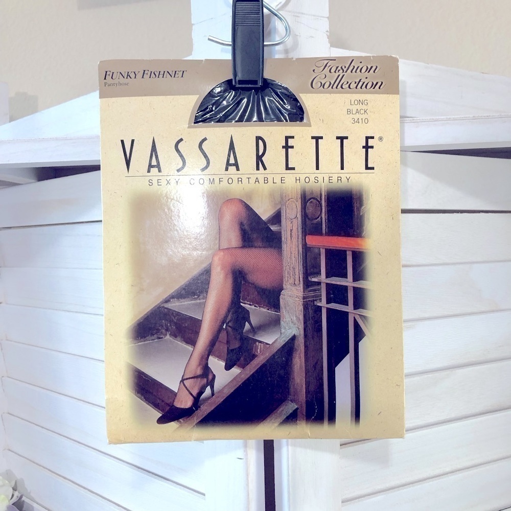 Vassarette Black Fishnet Pantyhose Vintage Italian Large